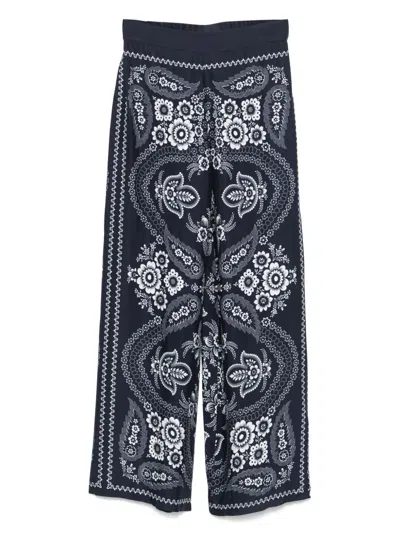 Maje Womens Navy Bandana Print Flowing Paisley-print Wide-leg Satin Trousers In Blue