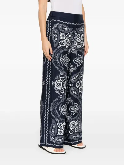 Maje Womens Navy Bandana Print Flowing Paisley-print Wide-leg Satin Trousers In Blue