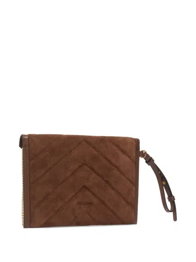 Pinko Quilted Suede Clutch Bag In Brown