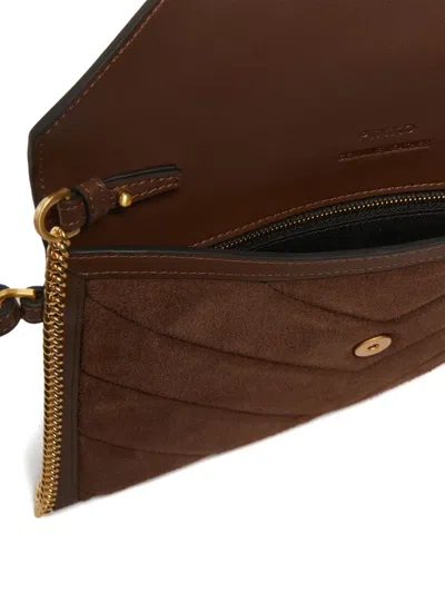 Pinko Quilted Suede Clutch Bag In Brown