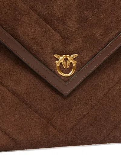 Pinko Quilted Suede Clutch Bag In Brown
