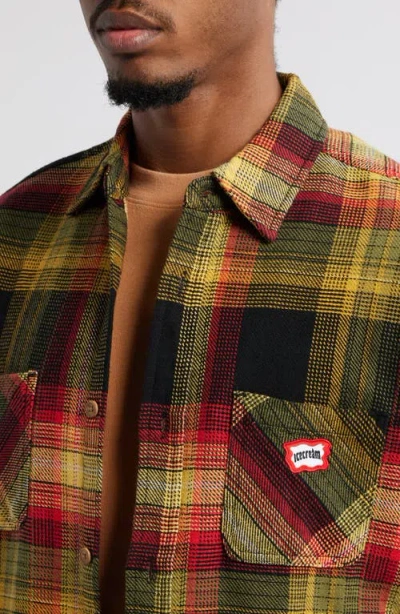 Icecream Blocky Plaid Cotton Flannel Button-up Overshirt