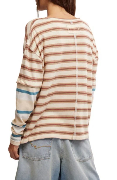 Free People Nina Stripe Layered Long Sleeve Cotton T-shirt