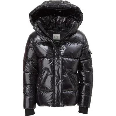 S13 Girls High Shine Straight Puffer Jacket In Black