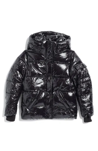 S13 Girls High Shine Straight Puffer Jacket In Black