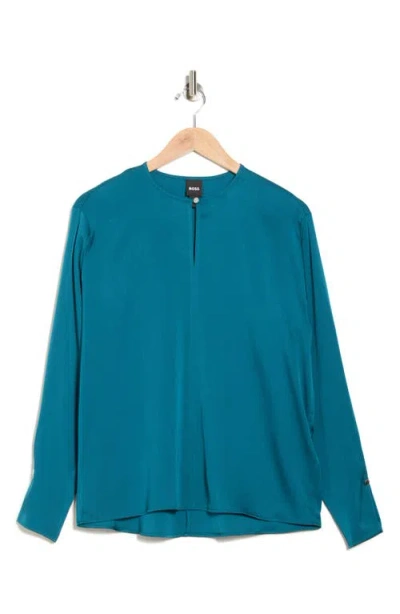 Hugo Boss Boss Binale Keyhole Stretch Silk Top In Green