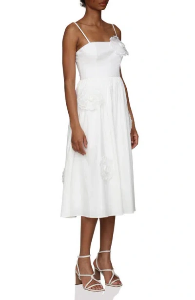 Avec Les Filles Sleeveless 3d Flower A-line Midi Dress In White