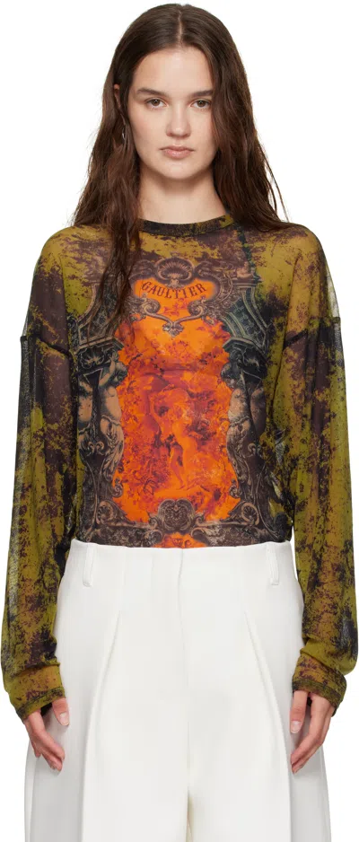 Jean Paul Gaultier Khaki & Orange 'the Oversized Médaillon' Top