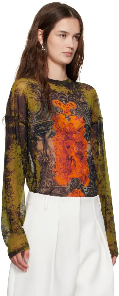 Jean Paul Gaultier Khaki & Orange 'the Oversized Médaillon' Top
