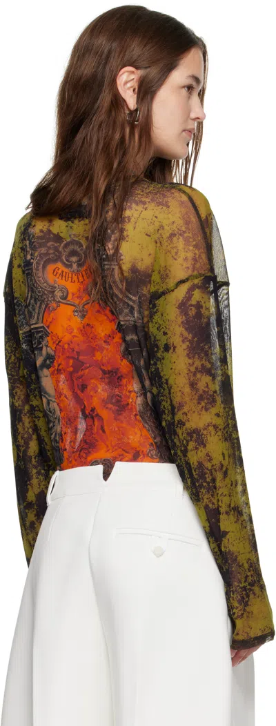 Jean Paul Gaultier Khaki & Orange 'the Oversized Médaillon' Top