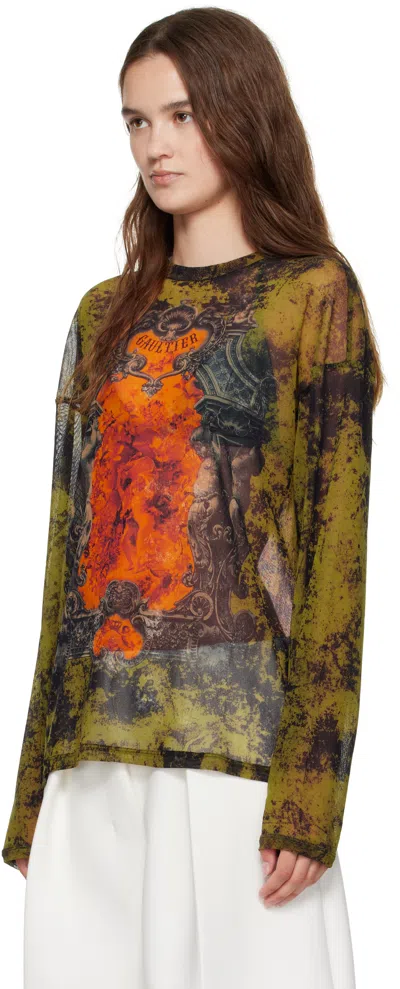 Jean Paul Gaultier Khaki & Orange 'the Oversized Médaillon' Top
