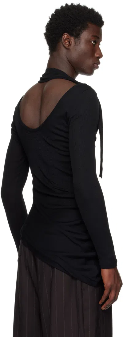 Jean Paul Gaultier Black Ribbed Twisted Double Layer Piercing T-shirt In Black