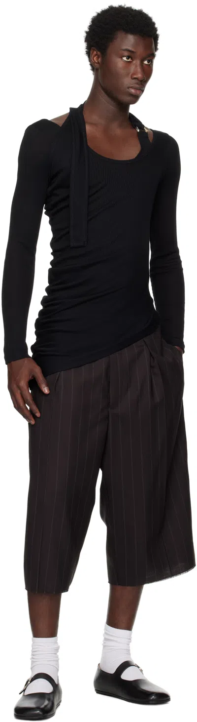 Jean Paul Gaultier Black Ribbed Twisted Double Layer Piercing T-shirt In Black