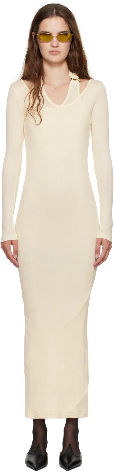 Jean Paul Gaultier Off-white Ribbed Twisted Double Layer Piercing Midi Dress