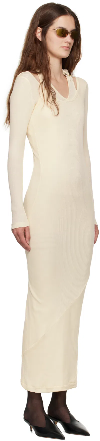 Jean Paul Gaultier Off-white Ribbed Twisted Double Layer Piercing Midi Dress