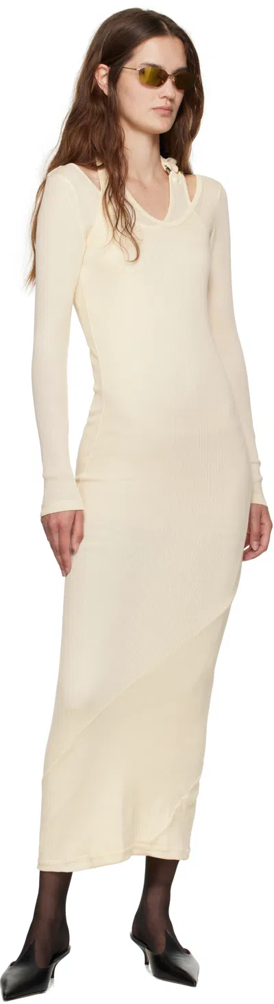 Jean Paul Gaultier Off-white Ribbed Twisted Double Layer Piercing Midi Dress
