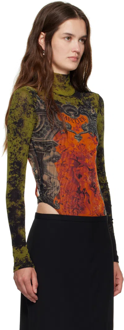 Jean Paul Gaultier Khaki & Orange 'the Médaillon' Open Back Bodysuit