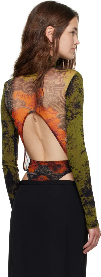 Jean Paul Gaultier Khaki & Orange 'the Médaillon' Open Back Bodysuit