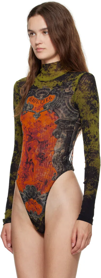 Jean Paul Gaultier Khaki & Orange 'the Médaillon' Open Back Bodysuit