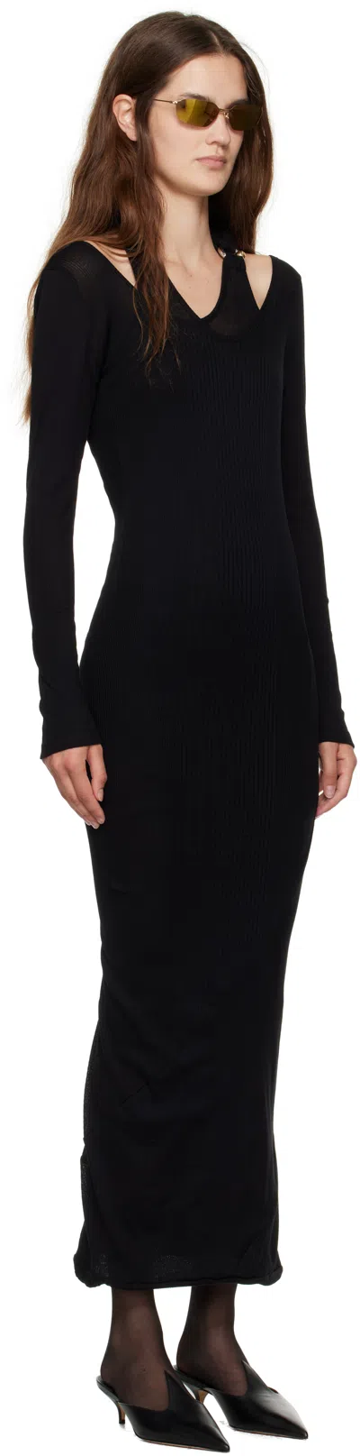 Jean Paul Gaultier Black Ribbed Twisted Double Layer Piercing Midi Dress