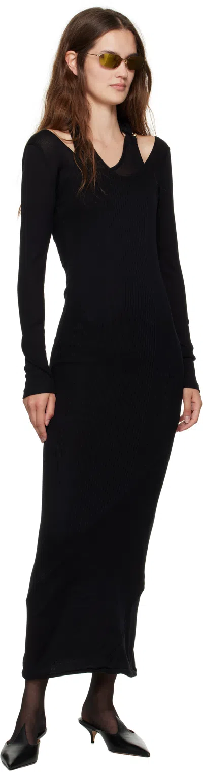 Jean Paul Gaultier Black Ribbed Twisted Double Layer Piercing Midi Dress