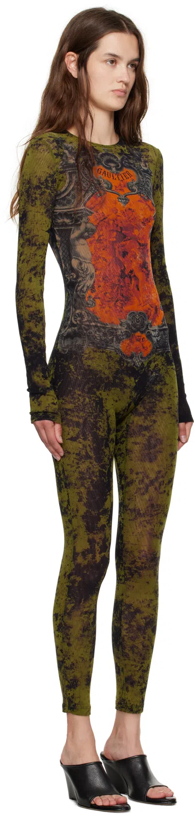 Jean Paul Gaultier Khaki & Orange 'the Médaillon' Jumpsuit