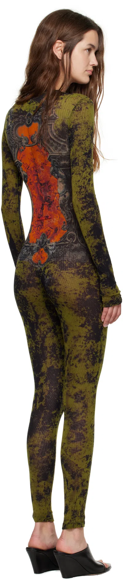Jean Paul Gaultier Khaki & Orange 'the Médaillon' Jumpsuit