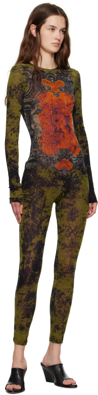 Jean Paul Gaultier Khaki & Orange 'the Médaillon' Jumpsuit