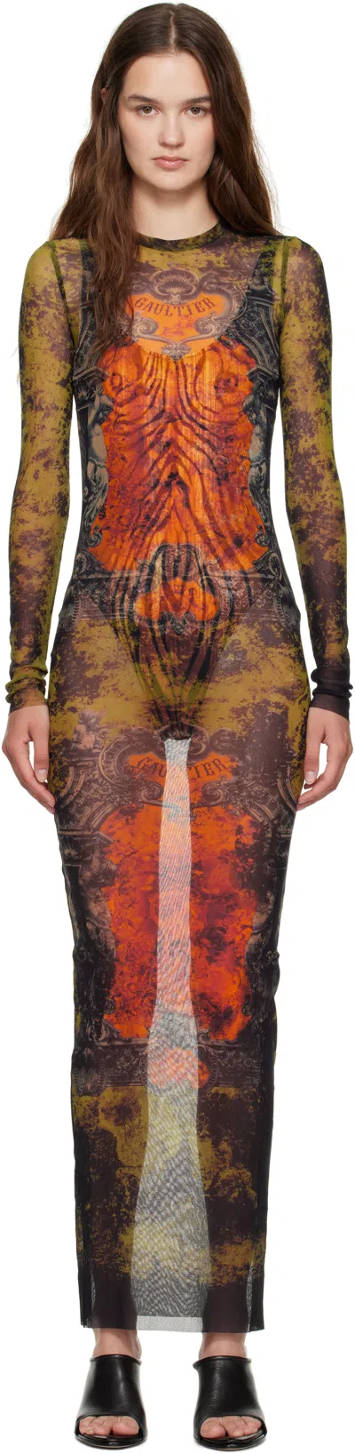 Jean Paul Gaultier Médallion Printed Mesh Maxi Dress
