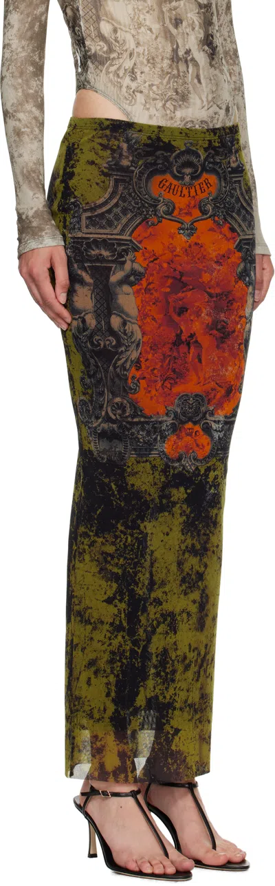 Jean Paul Gaultier Khaki & Orange 'the Long Médaillon' Midi Skirt