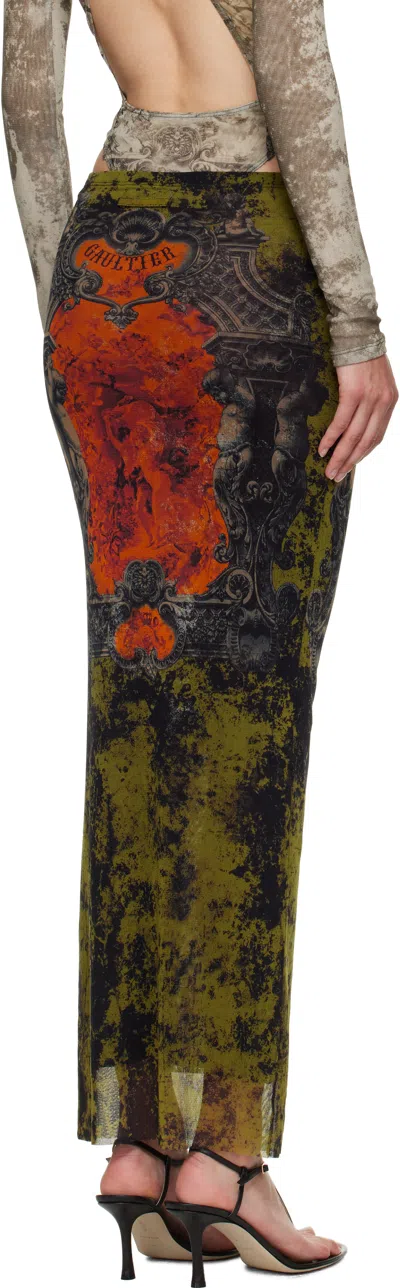 Jean Paul Gaultier Khaki & Orange 'the Long Médaillon' Midi Skirt