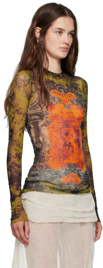 Jean Paul Gaultier Khaki & Orange 'the Médaillon' Top