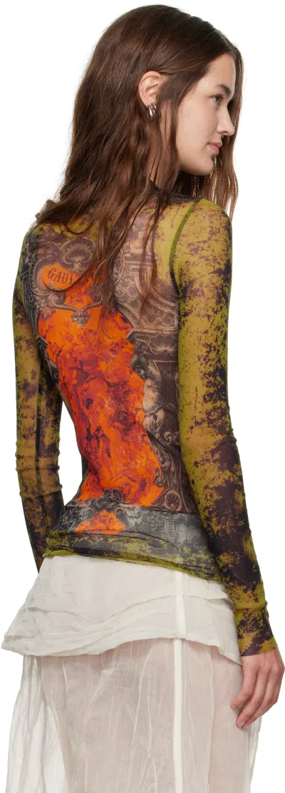 Jean Paul Gaultier Khaki & Orange 'the Médaillon' Top