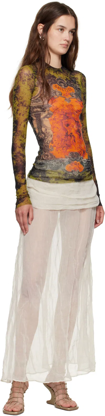 Jean Paul Gaultier Khaki & Orange 'the Médaillon' Top