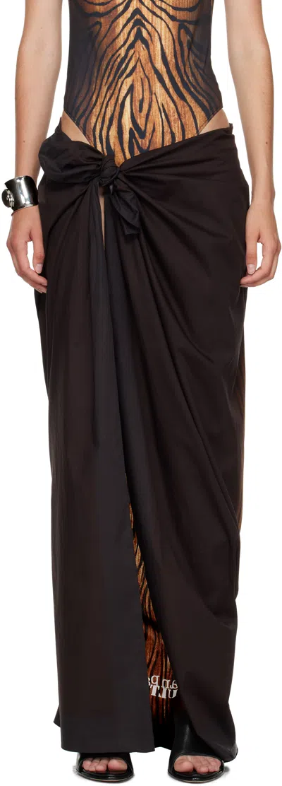 Jean Paul Gaultier Brown Pareo Printed Wood Cover-up Skirt