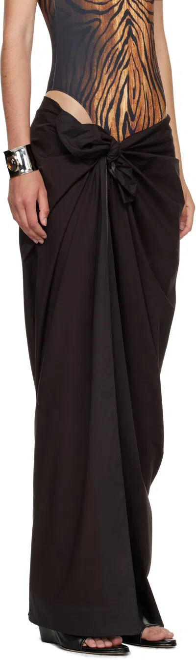 Jean Paul Gaultier Brown Pareo Printed Wood Cover-up Skirt