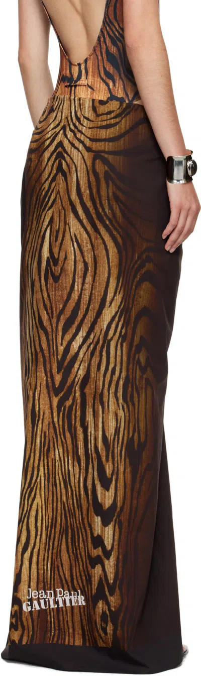 Jean Paul Gaultier Brown Pareo Printed Wood Cover-up Skirt