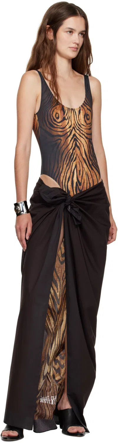 Jean Paul Gaultier Brown Pareo Printed Wood Cover-up Skirt