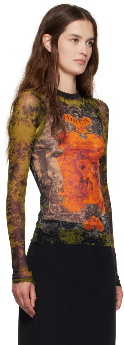 Jean Paul Gaultier Women Medaillon Print Mesh Long Sleeves Top