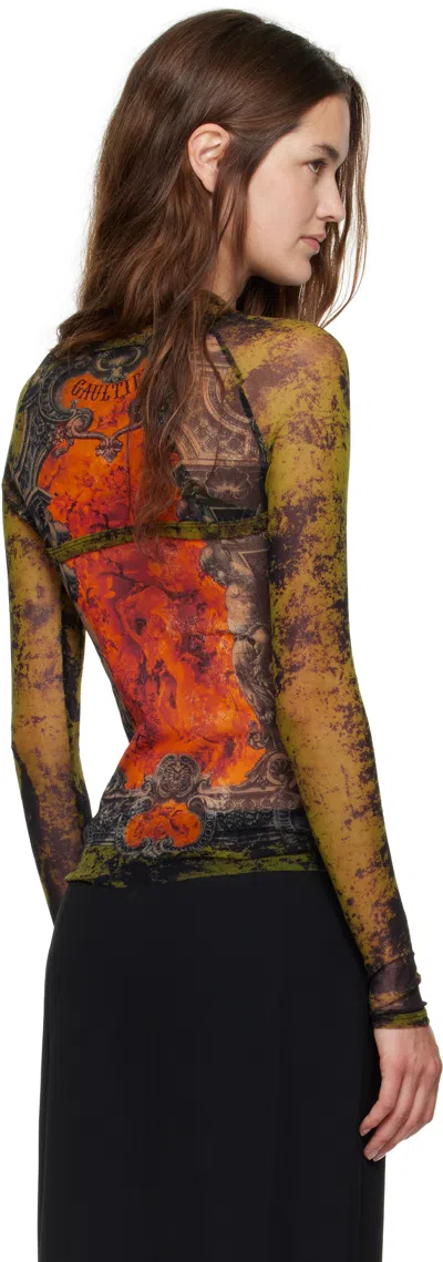 Jean Paul Gaultier Women Medaillon Print Mesh Long Sleeves Top