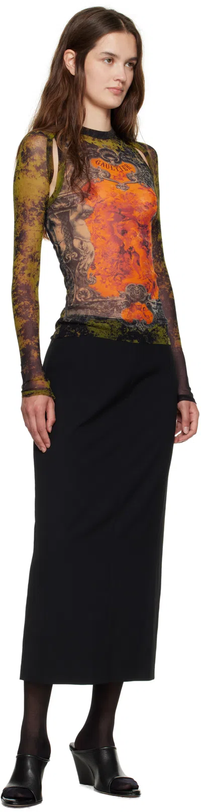 Jean Paul Gaultier Women Medaillon Print Mesh Long Sleeves Top
