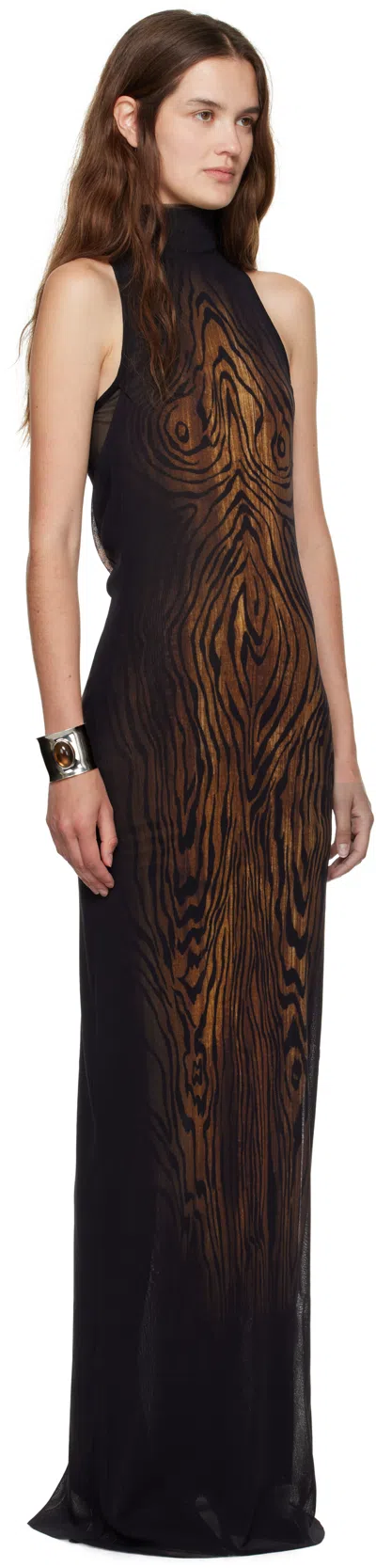 Jean Paul Gaultier Women Long Dress Double Layer Printed Wood