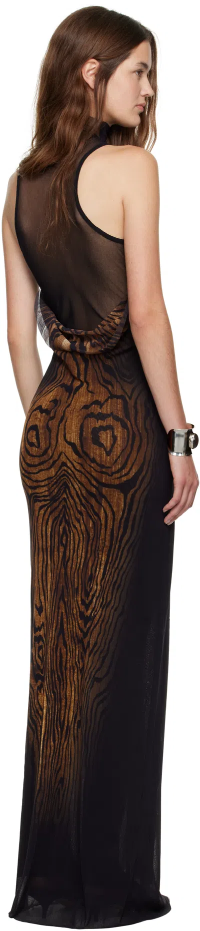 Jean Paul Gaultier Women Long Dress Double Layer Printed Wood