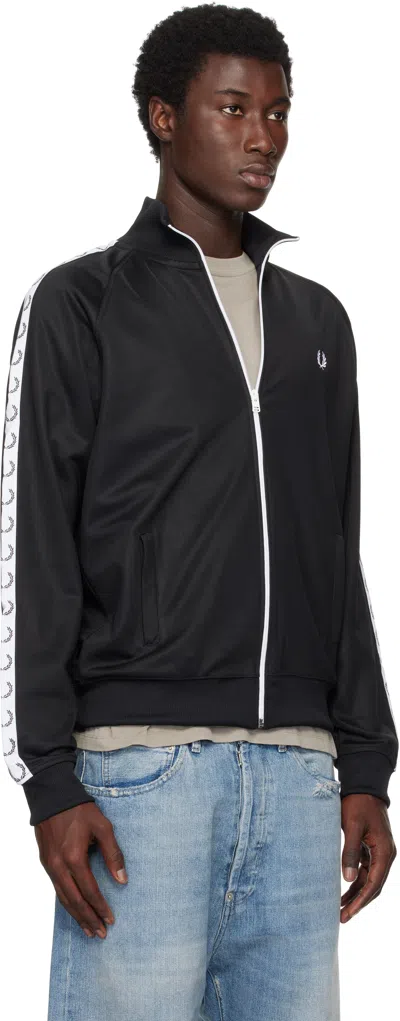 Fred Perry Black Taped Track Jacket In Black