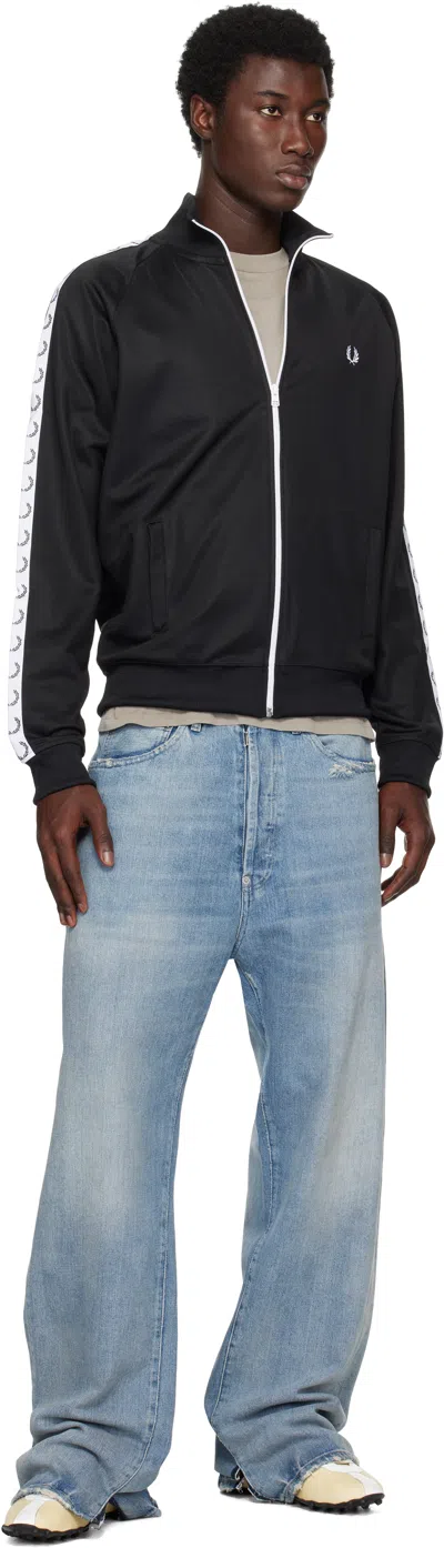 Fred Perry Black Taped Track Jacket In Black