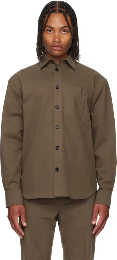 Ferragamo Patched Pocket Long-sleeved Shirt In Brown
