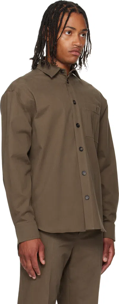 Ferragamo Patched Pocket Long-sleeved Shirt In Brown