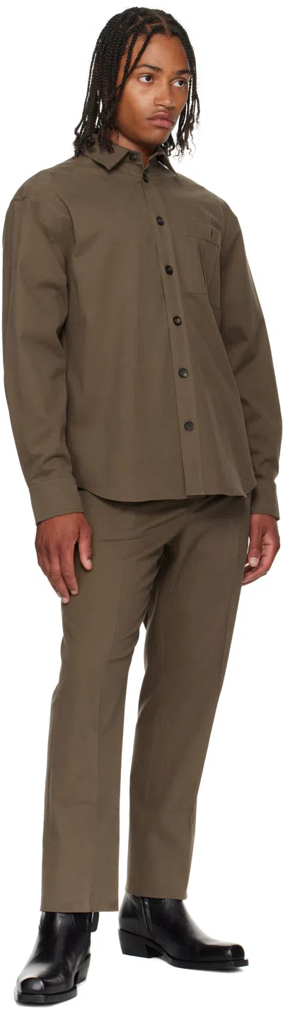 Ferragamo Patched Pocket Long-sleeved Shirt In Brown