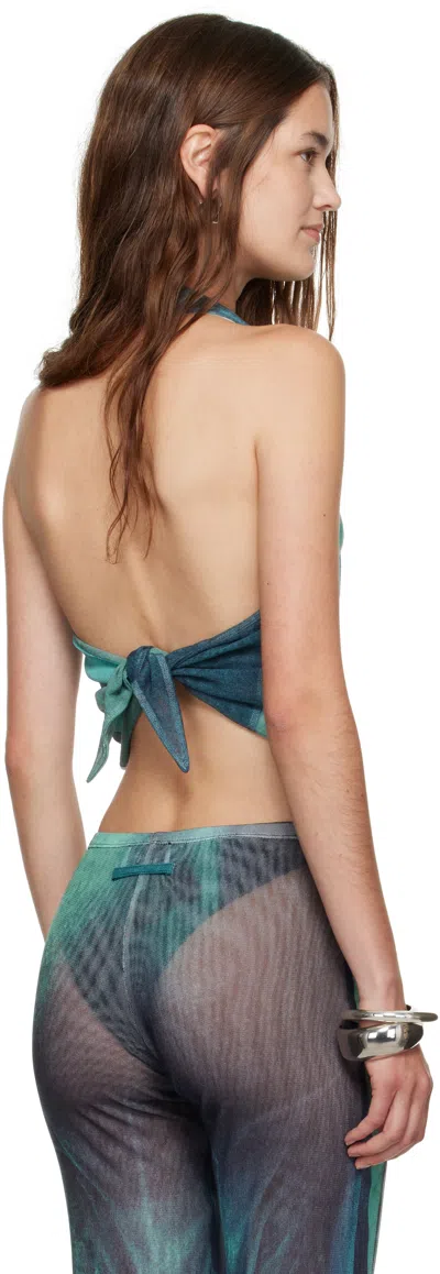 Jean Paul Gaultier Blue Mesh Scarf Printed Water Top
