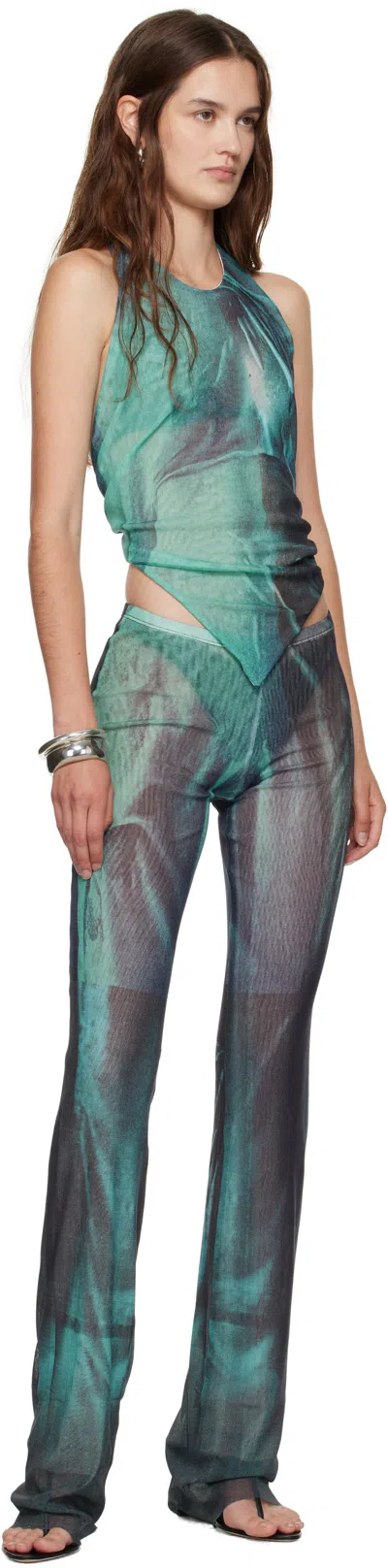 Jean Paul Gaultier Blue Mesh Scarf Printed Water Top
